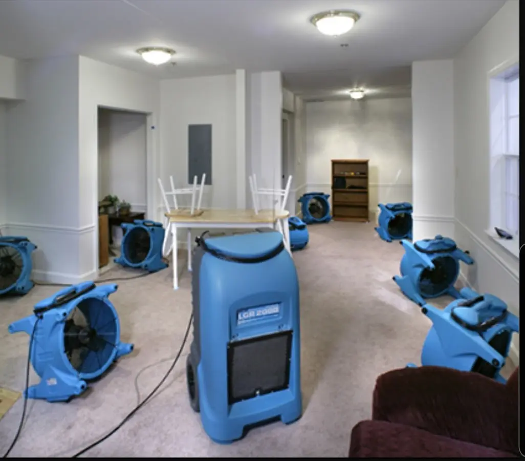 Air movers and dehumidifier setup for Water Extraction & Removal in Belvidere